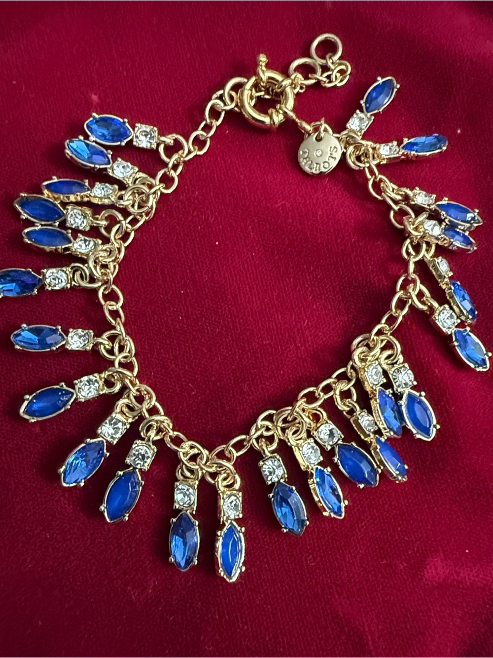 Talbots Gold-Tone Blue Crystal Fringe Bracelet